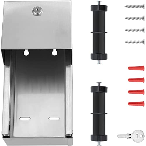 Dual Rolls Commercial Toilet Paper Dispenser - 304 Commercial Grade 2 Roll Stainless Steel Toilet Paper Holder, Heavy Duty Lockable Wall Mount Multi Roll Toilet Tissue Dispenser for Bathroom/Restroom