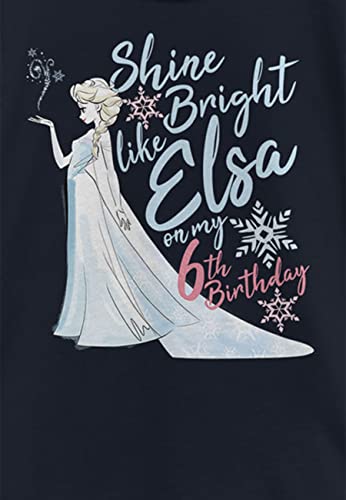 Disney Frozen Birthday Queen Six Girl's Solid Crew Tee, Navy Blue, X-Small