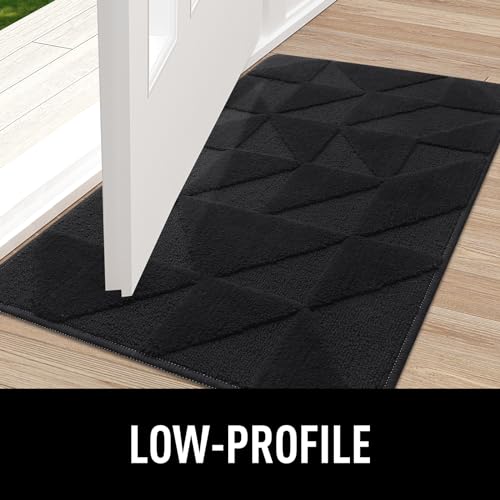 OLANLY Door Mats Indoor, Non-Slip, Absorbent, Dirt Resist, Entrance Washable Mat, Low-Profile Inside Entry Doormat for Entryway (32x20 inches, Black)