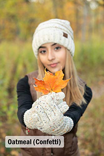 Funky Junque Funky Gloves Women's Knit Touchscreen Winter Gloves with Grippers, Warm Fleece Lined Gloves for College Girls - Ivory