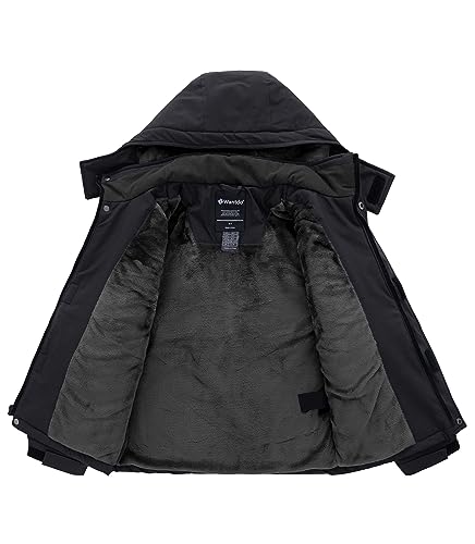 wantdo Boy's Waterproof Ski Snow Jacket Winter Coat Fleece Windproof Thick Jackets with Detachable Hood