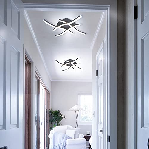 HUOKU 4-Light Dimmable LED Ceiling Light Modern, 24W Curved Ceiling Light Fixture Without Assembly Black Flush Mount Lighting Fixture for Hallway, Bedroom, Living Room, 1667M 3000K Warm White