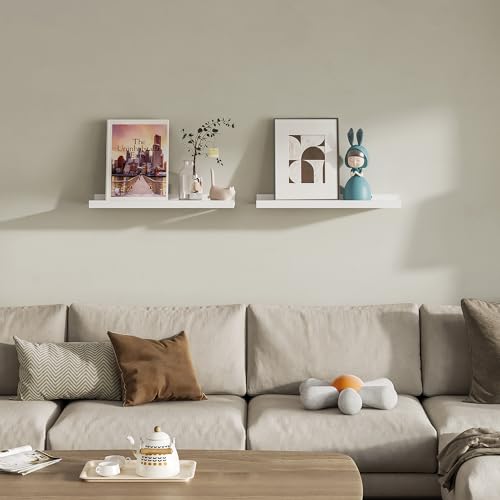 BONTEC Floating Shelves Set of 2, Wood Wall Mounted Shelves with Lip, 16 inch Bathroom Shelves for Bathroom, Bedroom, Living Room and Kitchen Wall Organizer up to 22lbs, Black