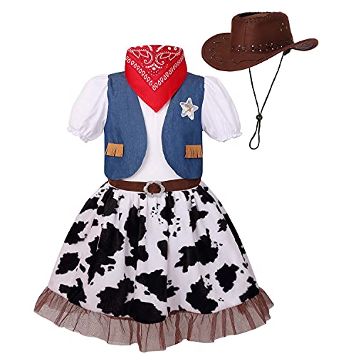 LMYOVE Cowgirl Halloween Costume for girls, Role Play Party Dress Up Outfit for Kids (Small, Blue)