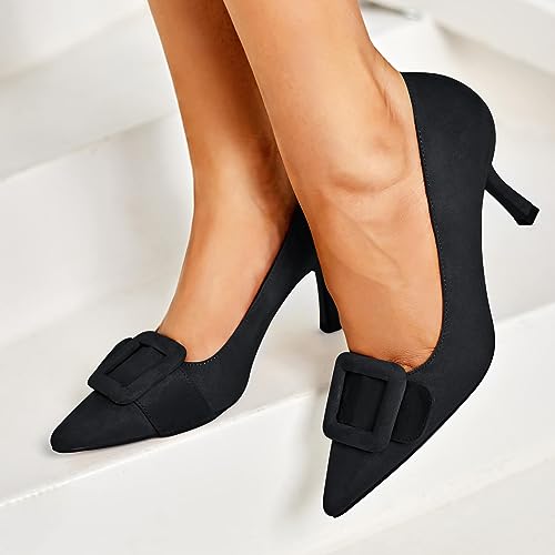 Women's Closed Pointed Toe Pumps Wedding Party Dress Heeded Shoes Stiletto High Heels with Square Buckle 5.5