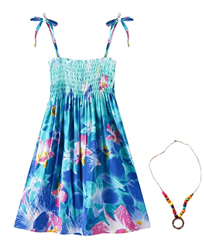 Flenwgo Girls Sunflower Dresses Floral Sleeveless Sling Beach Sundress with Necklace Sunflower Black US 11-12T