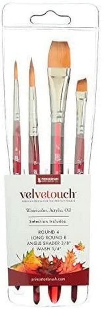 Princeton Velvetouch, Series 3950, Paint Brush for Acrylic, Oil and Watercolor, Set of 4