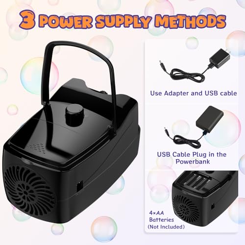 Bubble Machine,18000+ Big Bubbles/Min Automatic Bubble Blower for Kids with 2 Speeds,6 Wands,Operated by Plugin or Batteries Bubble Maker for Outdoor/Indoor Birthday Parties,Wedding (Black)
