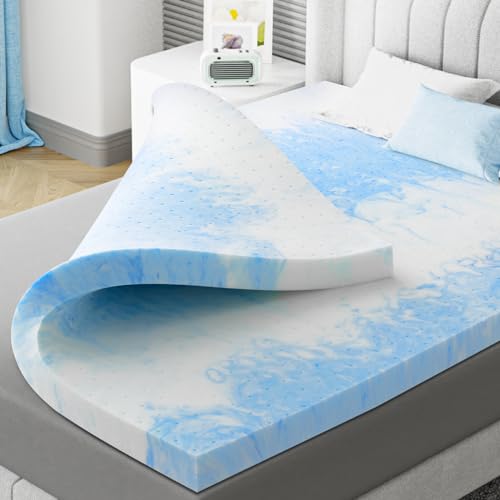 Memory Foam Mattress Topper Twin 2 Inch - Flexpedic Cooling Gel Foam Mattress Topper Twin Pad for Back Pain Relief - Ventilated and Breathable - CertiPUR-US Certified - Soft & Blue