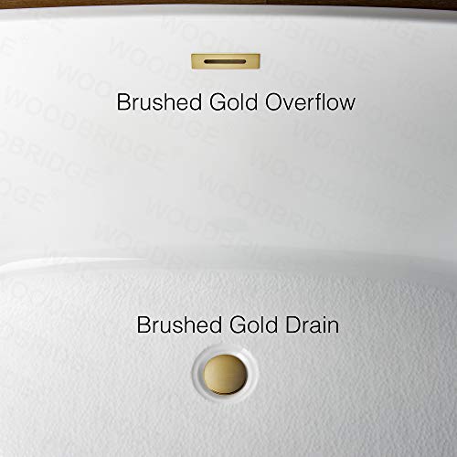 WOODBRIDGE 48" Acrylic Freestanding Bathtub Contemporary Soaking Tub, White Acrylic(Brushed Golden Drain/Overflow),BTA1703-BG-Drain&O