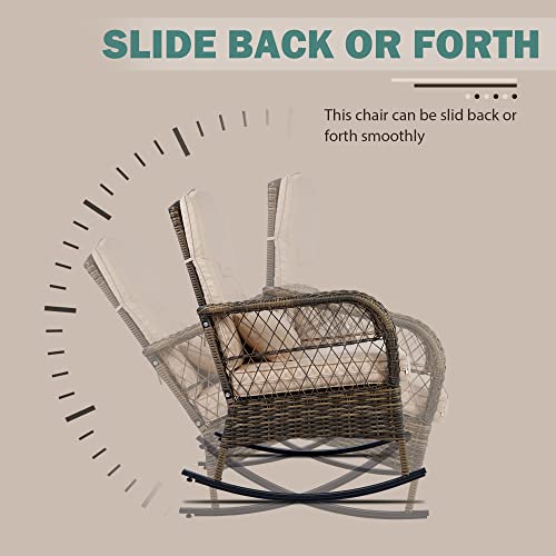 SENSWEET Wicker Rocking Chairs Set of 2, Rattan Patio Rocking Chairs, All-Weather Rocker Lawn Wicker Furniture for Porch Deck Garden Backyard(Beige)