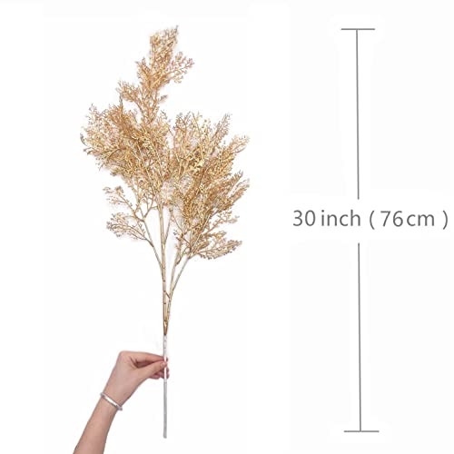 PASYOU Christmas Artificial Plants Decoration, Plastic Grass Fake Shrubs Simulation Leaves Indoor Outdoor Home Garden Planter Filler Party Hotel Verandah Wedding UV Resistant DIY Decor - Gold 2 Pack