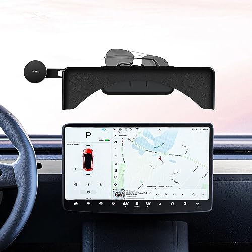 Topfit Tesla Model 3 Y Monitor Magnetic Phone Mount and Sunglasses case Fixed Clip Safety Car Cell Phone Holder Stand for Tesla Accessories