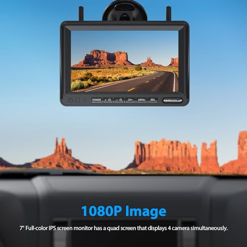 ZEROXCLUB 1080P 7" Wireless RV Backup Camera System, Compatible with Furrion Pre-Wired RV Truck Trailer, DVR Monitor & IR Night Vision Rear View Camera, IP69K Waterproof, Adjustable Parking lines, BW7