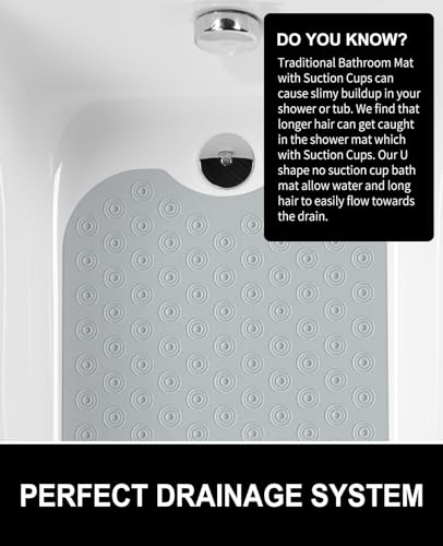 OTHWAY No Suction Cup Bath Mat: 39x16 inch Extra Long Bathmat│Perfect for Ordinary or Refinished Bath Tubs │Made of Nature Rubber│Protect Your Bathtub (Grey)