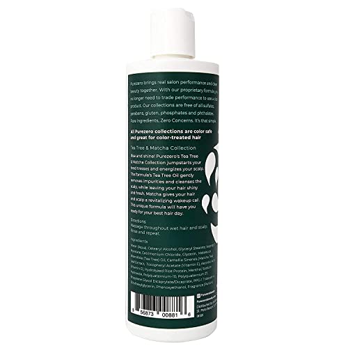 Purezero Tea Tree & Matcha Shampoo and Conditioner Set - Nourishing & Invigorating Scalp Treatment - Zero Sulfates, Parabens, Dyes Vegan and Cruely Free (12 Fl Oz (Pack of 2))