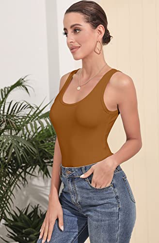 MANGDIUP Bodysuit for Women Scoop Neck Sleeveless Soft Comfortable Basic Tank Tops Mocha-M