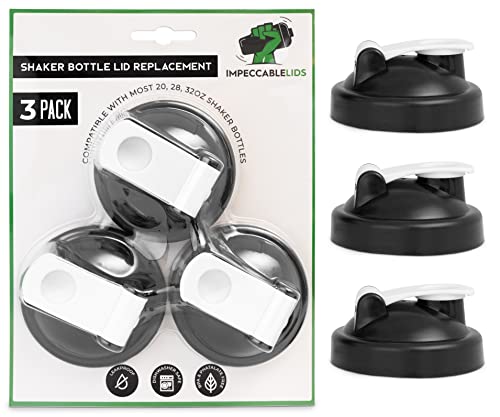 Shaker Bottle Replacement Lid Cap Top - Upgraded 2021 Version - Leak Proof & Compatible with 1 Brand Only - Rounded & Flat Base Bottles (3 Pack)