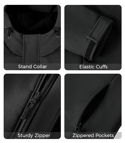 wantdo Men's Fleece Lined Jacket Black Windbreaker rain Jackets with Hood (Black, S)