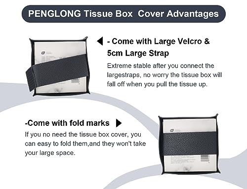 PENGLONG Tissue Box Cover 5X5X5'' PU Leather Tissue Holder Square Tissue Cube Box Organizer for Bathroom Vanity Countertop, Car, Night Stands, Office, Home, Kitchen (1Pack, Black)