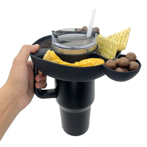 YAYAYOUNG Cute Bear Snack Bowl For Stanley 40 oz Tumbler Cups with Handle,Silicone Reusable Snack Tray Cups For Stanley Simple Modern,Charcuterie Cups with 3 Compartments,stanley accessories,Black