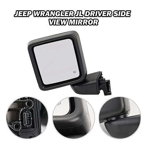 MOFOAP Driver Side Mirror for 2018-2023 Jeep Wrangler JL/2020 2021 2022 2023 Gladiator JT,Mirror Assembly with Heated,Manual Folding Without Turn Singal/Blind Spot,Replace 68281890AE 68281890AB