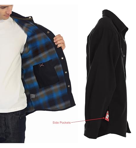 Gioberti Men's 100% Cotton Brushed and Soft Twill Shirt Jacket with Flannel Lining, Black, S