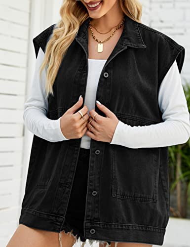 Zontroldy Denim Jean Vest for Women Oversized Sleeveless Button Down Denim Jean Vest Waistcoat Shacket Jacket (0170-Pink-L)