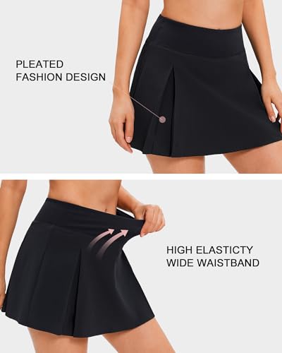 Stelle Women Tennis Skirt Inner Shorts Pleated Golf Athletic Skorts Pockets High Waisted Workout Running Pickleball Sports (White,XS)