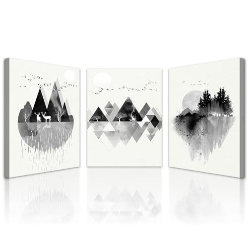 Lapremoly Black And White Geometry Wall Paintings Wall Art For Living Room Abstract Wall Decor For Bedroom Office Decorations Wall Pictures Modern Framed Canvas Wall Art Posters 12x16 Inch 3 Piece