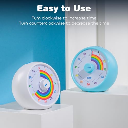 kiecky squirrel Visual Timer for Kids, 60-Minute Countdown Timer for Classroom Office Kitchen, Desk Timer Kids Time Management Tools with Silent Operation, Pomodoro Timer Rainbow Pattern(Blue)