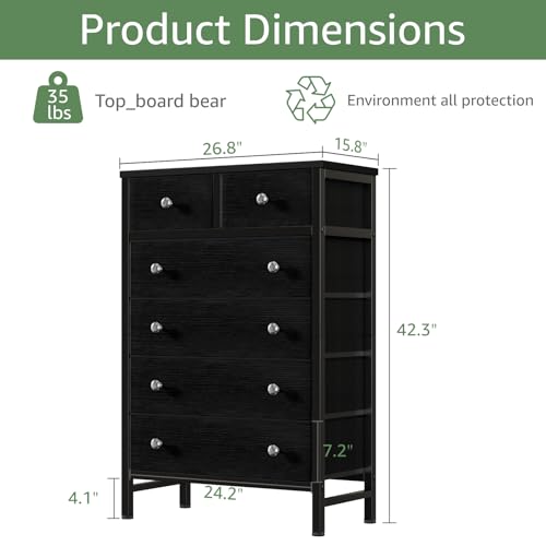 BOLUO White Chest of Drawers for Bedroom Dresser with 6 Drawer Fabric Dressers for Closet Girls Modern