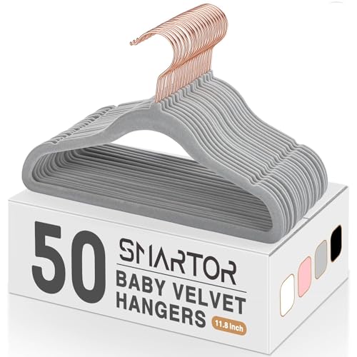 Smartor Premium Baby Hangers Velvet for Closet 50 Pack Black,11.8" Durable Kids Felt Hangers Non Slip for Toddler, Baby Clothes Hangers with 6 Pcs Closet Dividers for Infant/Childrens for Nursery