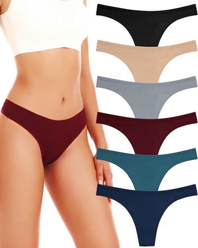 ANZERMIX Women's Breathable Cotton Thong Panties Pack of 6 (6-pack Dark Vintage, Medium)