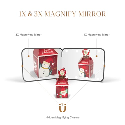 Kakuje Travel Mirror with Light, 1X/3X Magnification LED Compact Mirror with Nternal BIattery, Black Mini Mirror for Purse, Pocket,Travel and Present