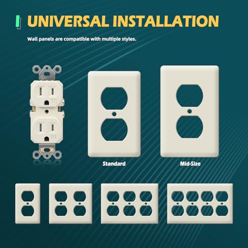 TOPELER 10 Pack Duplex Receptacle Outlets, Residential Grade Tamper-Resistant Electrical Wall Outlet, 15A 125V, 2 Pole 3 Wire, NEMA 5-15R, Self-Grounding, UL Listed, Light Almond