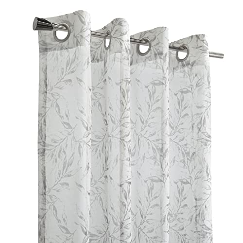 Loft Living Jennifer Sheer Botanical Print Grommet Curtain Panel 52" x 63" in Grey