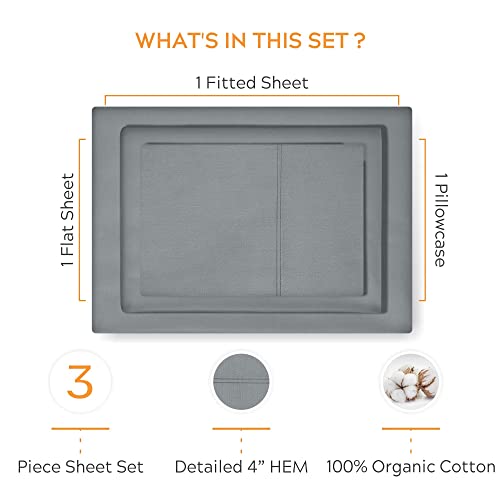 Sleep Mantra 100% Organic Cotton Bed Sheet Set - Crisp and Cooling Percale Weave, Soft Breathable, Eco-Friendly, 3 Piece Bedding Set, Deep Pocket with All-Around Elastic, (Twin XL, Blue)