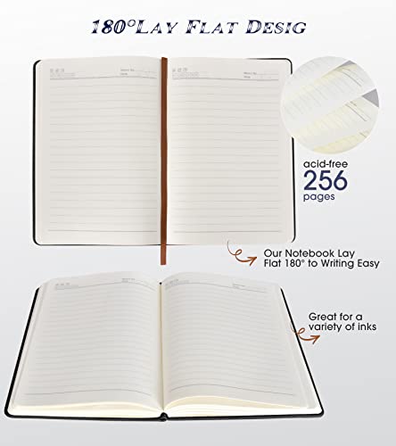 Lined Journal Notebook for Women Men,256 Pages A4 Large Hardcover Leather Journals for Writing,Travel,Business,Work,School,College Ruled Notebooks for Note Taking,Diary Notepad 8.6"×11" (Black)