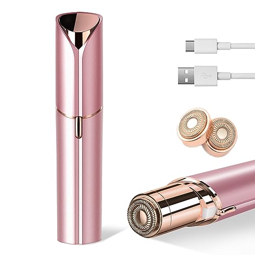 Flawless Facial Hair Removal for Women- as Seen on TV Painless Face Shaver -Painless Womens Facial Hair Remover with 2 Replacement Heads, Lipstick-Sized, USB Rechargeable(White)
