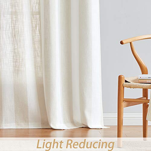 Central Park Beige White Stripe Farmhouse Curtains Semi-Sheer Rayon Blend Heavy Linen Texture Window Curtain Panel 6 Grommets Treatment for Living Room/Bedroom, Set of 2, 44" x 63" Each