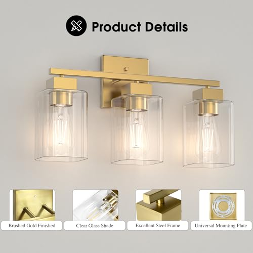 Espird Black Bathroom Vanity Light - 3 Light Bathroom Light Fixture Square Design & UL Certification, Bathroom Lighting Fixtures Over Mirror, Modern Matte Black Vanity Light for Bathroom & Restroom