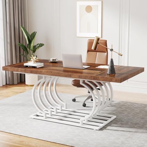 Tribesigns 63" Modern Office Desk, White and Gold Executive Desk, Large Computer Desk Home Office Desk with Gold Metal Frame, Wood Workstation Study Writing Desk