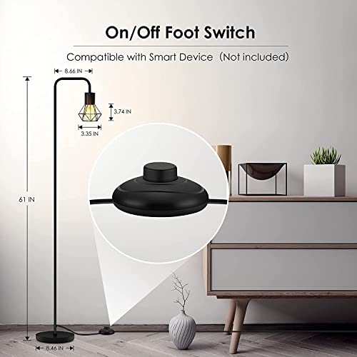 BoostArea Industrial Floor Lamp, Diamond Shape Design, 6W LED Bulb, E26 Socket, On/Off Footswitch, Premium Quality, Safe, Easy Assembly, Modern Style, Black