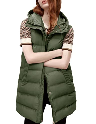 Fiona Jolin Long Puffer Vest Women Hooded Warm Padded Winter Coats Sleeveless Puffy Jackets Outerwear Vests (Apricot-XS)