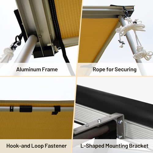 TIMBER RIDGE Car Awning Camper Awning 8.2X6.5ft Truck Awning Waterproof PU10000mm UV50+ Rooftop Overland Camping, Retractable Side Awning Awning Tent Shade for Car/SUV/Truck/Van, Beige