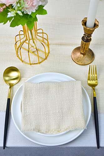 Joanlody Beige Cheesecloth Table Runner 25x120 Inches Handmade Cotton Cloth Tablecloth with Fringe 10Ft Rustic Gauze Table Runner for Wedding Party Bridal Shower Decor
