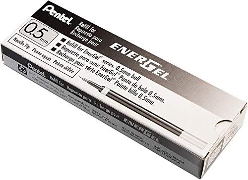 Pentel EnerGel Liquid Gel Pen Refill, 0.5mm, Needle, Black, Box of 12
