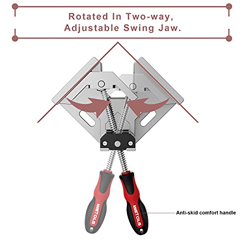 WETOLS Corner Clamp 2pcs 90 Degree Right Angle Clamp with Adjustable Aluminum Alloy Swing Jaw, Single Handle Clamps for Woodworking, Photo Framing, Gifts for Men Dad