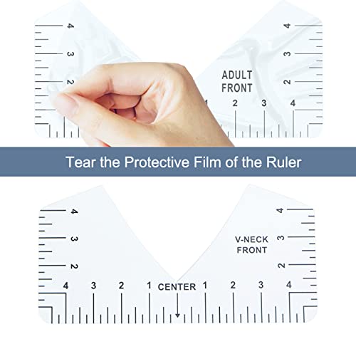 tietoc Ruler Set - 9pcs PVC Tshirt-Ruler, Transparent V-Neck/Round Measurement, 10x5/10x4.5/10x3.5/10x2.5in, Ideal for Alignment & Heat Press, Children Youth Adult, Front & Back